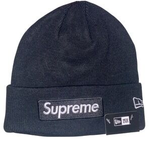 All Black‎ Supreme New Era Box Black Logo Beanie Knit Hat Mens FW24 Brand New!